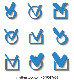 Set of blue Check box vector icons