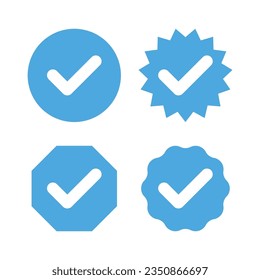 Juego de iconos de verificación azul, perfil de placa verificada aislado en fondo blanco
