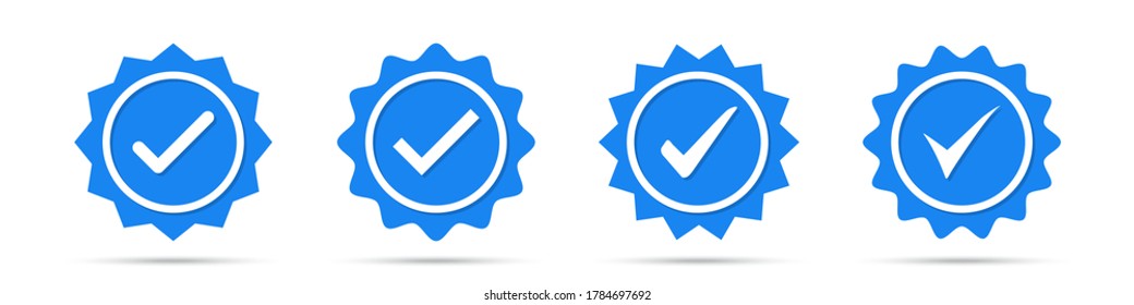 Set of blue check mark badge icons. Profile verification icons