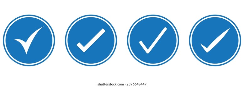 Set of blue check mark badge icons. Profile verification icons