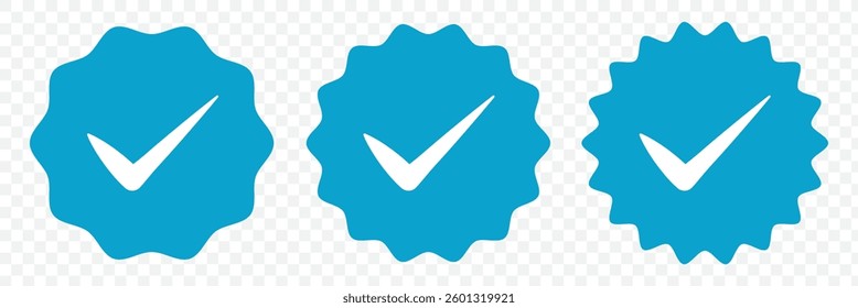 Set of blue check mark badge icons. Profile verification icons. EPS 10.