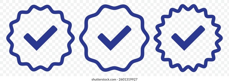 Set of blue check mark badge icons. Profile verification icons. EPS 10.