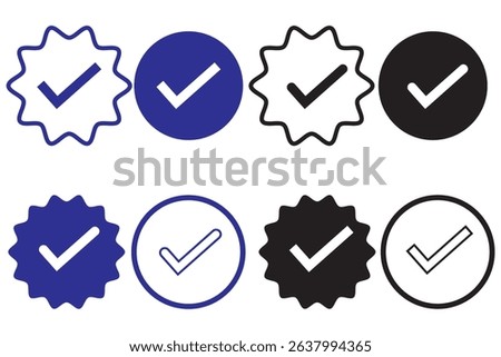 Set of blue check mark badge icons. Profile verification icons design eps 10 