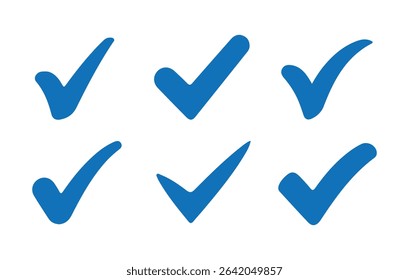 Set of Blue Check Mark Icons, Collection of Blue Tick Symbols, Approved Verified Icons. Vector illustration eps 10