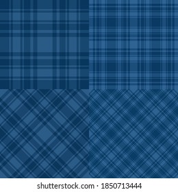 Set Blue checkered seamless pattern. Vector cage abstract background. Trend lumberjack Merry Christmas and New Year design tartan texture