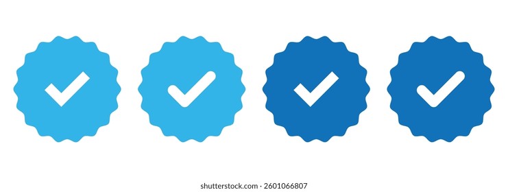 Set of blue checkmarks icon. Verified badge icon set featuring blue check marks. Social media verification symbols for profiles and accounts.