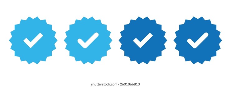 Set of blue checkmarks icon. Verified badge icon set featuring blue check marks. Social media verification symbols for profiles and accounts.