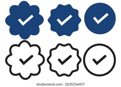 Set of blue checkmarks. Blue tick Facebook, Instagram, Twitter. Profile verification icon. design eps 10 