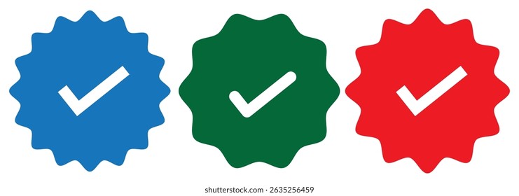 Set of blue checkmarks. Blue tick Facebook, Instagram, Twitter. Profile verification icon. design eps 10 