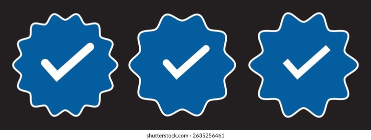 Set of blue checkmarks. Blue tick Facebook, Instagram, Twitter. Profile verification icon. design eps 10 