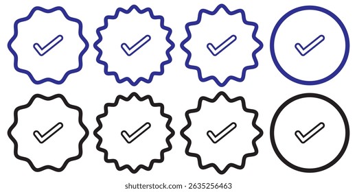 Set of blue checkmarks. Blue tick Facebook, Instagram, Twitter. Profile verification icon. design eps 10 
