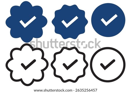 Set of blue checkmarks. Blue tick Facebook, Instagram, Twitter. Profile verification icon. design eps 10 