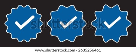 Set of blue checkmarks. Blue tick Facebook, Instagram, Twitter. Profile verification icon. design eps 10 