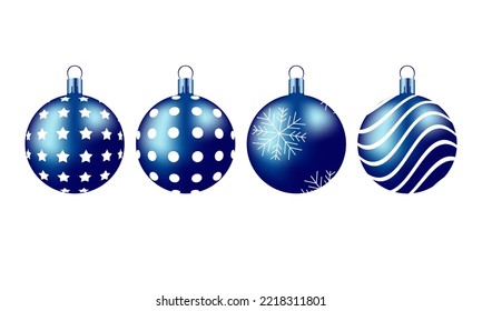 Set von blauen Weihnachtsbällen mit unterschiedlichen Mustern. Vektorgrafik