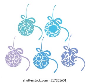 Set of Blue Christmas balls vector illustration. Blue Christmas balls with Ornaments isolated on white background.