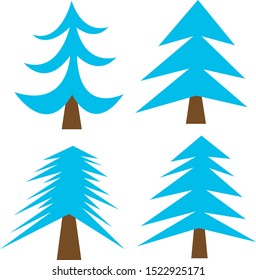 set of blue Christmas trees of various shapes on a white background symbol of the new year and forest plants