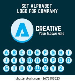Set Blue Circle Alphabet Simple Logo For Company