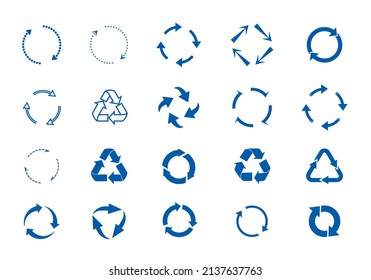 Conjunto de flechas de círculo azul sobre fondo blanco. Iconos vectores. Gráfico para sitio web.