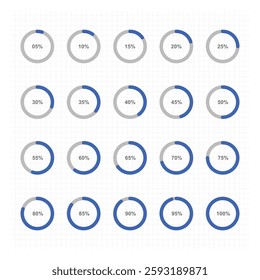 Set of blue circle download process. loading sign. circle percentage diagrams. diagrams from 10% to 100%. number infographic icon