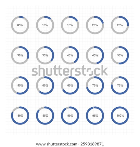 Set of blue circle download process. loading sign. circle percentage diagrams. diagrams from 10% to 100%. number infographic icon
