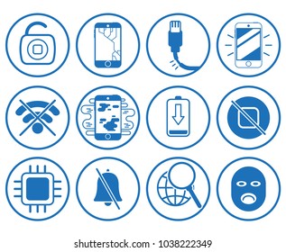 Set blue circle flat line minimal icon logo for team repair serviced restoration support help with phone smartphone tablet computer smart phone technology concept. Modern vector style illustration.