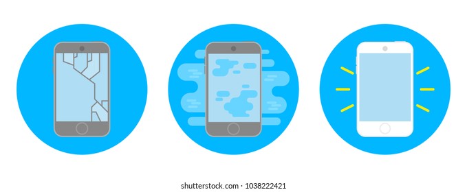 Set blue circle flat minimal icon logo for team repair serviced restoration support help with phone smartphone tablet computer smart phone gadget technology concept. Modern vector style illustration.