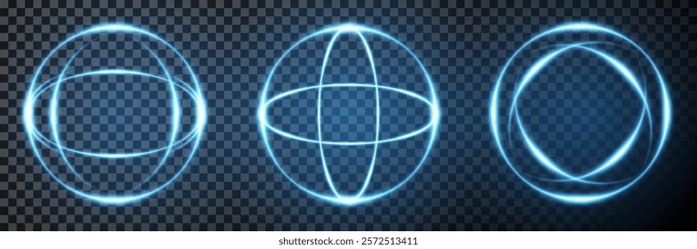 Set of blue circles with glowing effects. Glowing neon round frame. On a transparent background. Vector. EPS 10.
