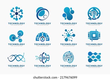 Conjunto de elementos vectoriales de la tecnología de circuito azul. Icono electrónico. Logotipos de tecnología.