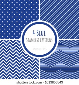 Set of blue classic geometrical seamless patterns