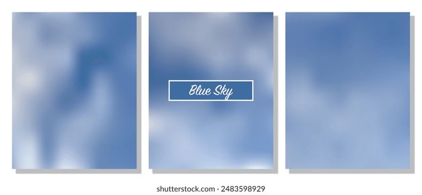 Set of blue clear sky, aesthetic blue gradients, banner, background, social media design template. 