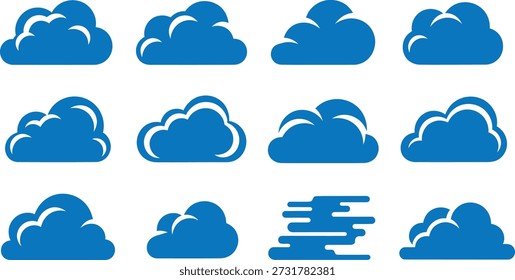 A set of blue cloud icons in different styles, possibly used for weather forecasting or cloud storage representation