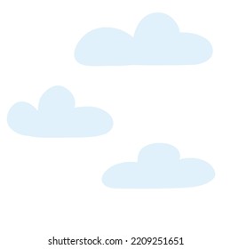 Set of blue clouds in cartoon flat style. Hand drawn vector illustration of cloud icons.