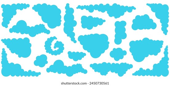 Set of blue clouds. Cute cartoons elements collection. Vector illustration