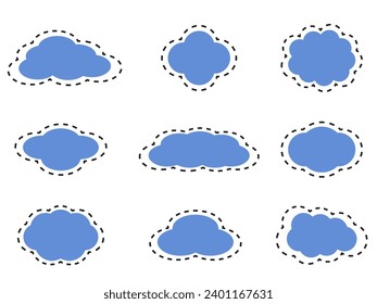Set of blue clouds in a dotted outline. Vector. Weather icons set. Clouds isolated on white	