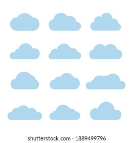 set of blue clouds icon vector on white background