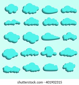 Set of blue clouds icons, shape, label. Graphic element vector. Vector design element for logo, web and print.