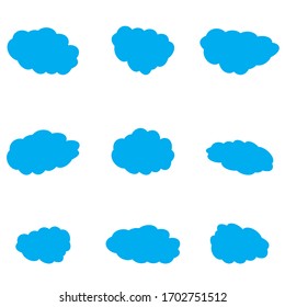 A set of blue clouds on an isolated white background