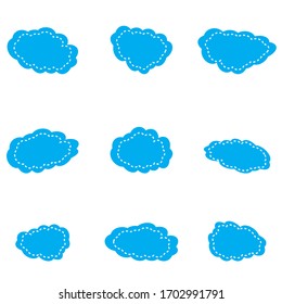 A set of blue clouds on an isolated white background