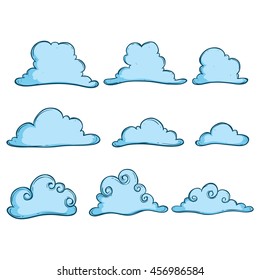 Set of blue clouds on white background
