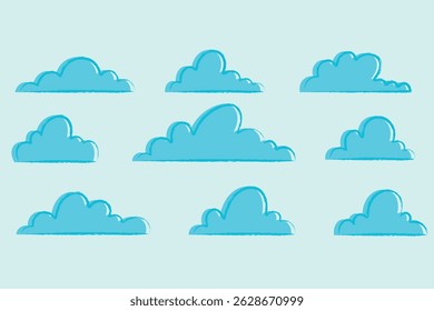 Set of Blue Clouds Vector Illustration Collection