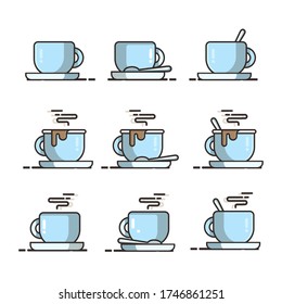set of blue coffee cups and spoon