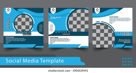 Set of blue color editable minimal square banner template. Suitable for social media post and web internet ads. with background for photo layout. Design template 