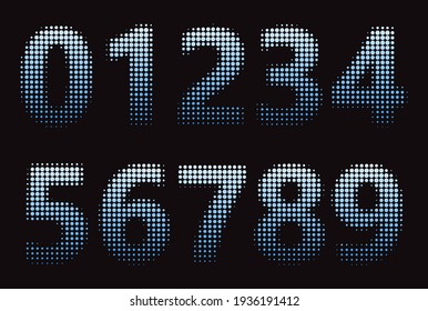 Set of blue color halftone numbers.