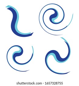 Set of blue color logo design elements, vector wavy round shape, isolated