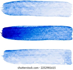 Set of blue color watercolor handdrawing texture as brush or banner on white background (Vector)