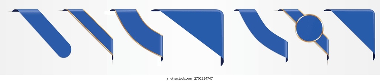 conjunto de banners de fita de canto colorido azul