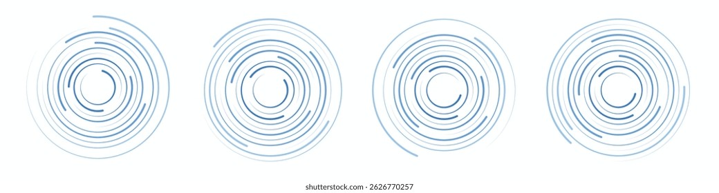 Conjunto de elementos vetoriais de círculos concêntricos azuis