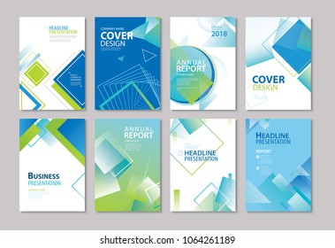 Set of blue cover annual report, brochure, design templates. Use for business magazine, flyer, presentation, portfolio, poster, corporate background. 