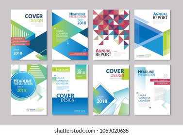 Set of blue cover brochure, flyer, annual report, design layout templates. Use for business magazine, presentation, portfolio, poster, corporate background. 
