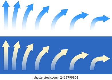 Set of blue and cream colored arrows at various angles. Color gradually fades from the tip to the end of the arrow.